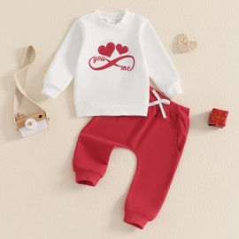 Gaono Toddler Baby Girl Valentines Day Outfit 2 Piece Sweatsuit Set Heart Print Sweatshirt And Pants Cute Spring Clothes (H-Red, 18-24 Months)