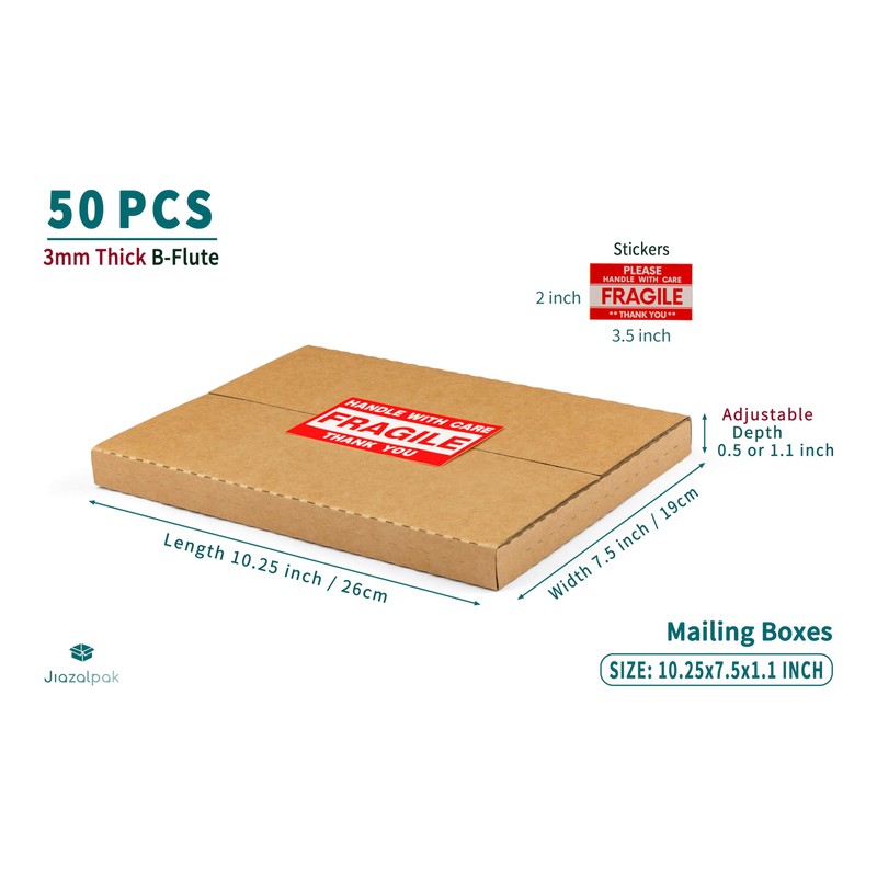 Jiazalpak Comic Book & Magazine Shipping Boxes, 10.25x7.5x1.1 Inch, 50-Pack