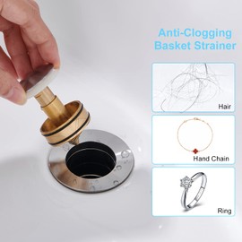 CREA Bathroom Sink Drain, Bathroom Sink Stopper with Drain Hair Catcher Pop Up Drain 1 1/2" for Bathroom Vanity Kitchen Sink with Overflow (Brushed Nickel)