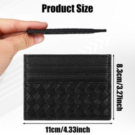 Neyauo Minimalist Wallet 6 Card Slots Leather Card Holder Hand-Woven Credit Card Wallet Italian Card Case for Men and Women(Black)