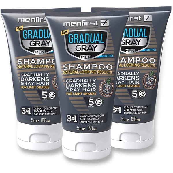 MENFIRST Gradual Gray 3-in-1 Hair Darkening Shampoo and Conditioner for Men with Light Shades, Gradually Reduce Grey and White Hair Color for Natural Looking Results
