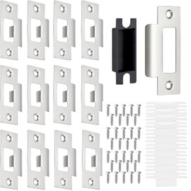 12 Pack Door Strike Plates, Stainless Steel Strike Plate for Internal Doors, Standard Door Latch Plate Replacement with Dust Box and Mounting Screws Durable & Easy to Install, 70 * 40mm