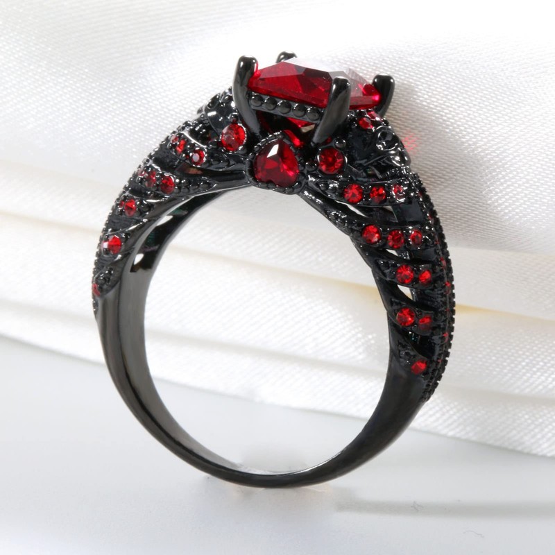 Ringcrown Couple Rings Matching Ring Black Skull Ring Red CZ