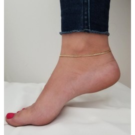 Havopso Dainty Ankle Bracelets for Women 18K Gold Plated 3MM Cuban Chain Anklets Waterproof Gold Curb Anklet Bracelet Minimalist Beach Foot Jewelry