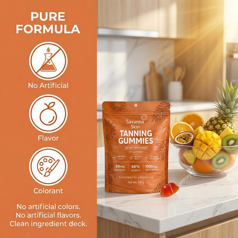 Savanna Skin Tanning Gummies, with Vitamin C & E, Astaxanthin,