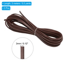 PATIKIL Faux Suede Cord, 3 Rolls 3 mm x 5 m Leather Cord, Flat Strips Made of Faux Leather, Soft Flat Ribbon for Necklaces, DIY Bracelets, Beads, Brown (Total 15 Metres)