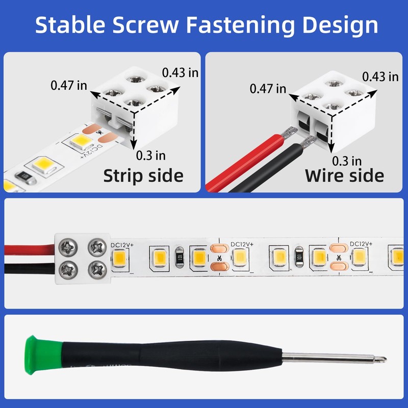 SIOKUY 20 PCS 2-Pin 10mm Solderless LED Strip Connectors, Reliable