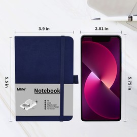 A6 Small Journal Notebook, Lined Pocket Notebook with Pen Holder, Mini Notebook Hardcover, 192 Pages, 3.9 inches * 5.5 inches Jurnal for Women and Man (Blue)