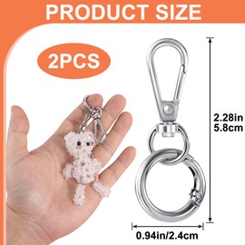 PAGOW 2 Sets Swivel Clasp Clip, Double Opening Keychain Clip, Metal Swivel Snap Hooks with Key Ring for Jewelry Clasps, DIY Crafts, Keychain Making (Silver)