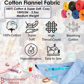 Barcelonetta | 100% Cotton Flannel Fabric | Super Soft | 180GSM, Medium Weight | Solid | Arts & Crafts | Quilting, Blanket, for Sewing (Lilac, 1 Yard)