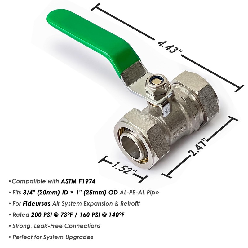 1PCS 3/4’’ Air Piping Fittings, Brass Ball Valve, 3/4’’× 3/4’’