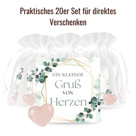 Milaboo® Wedding Favours - Set of 20 "Ein kleine Grüß von Herzen" with Rose Quartz Heart Stone - Schön dass du da bist Guest Gift (A Small Greeting from the Heart)