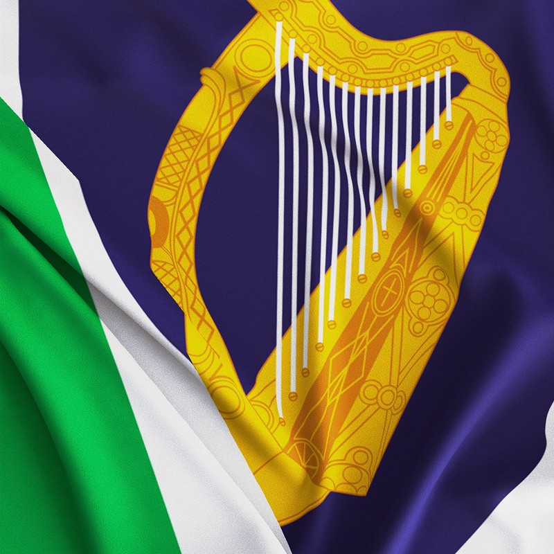 Irish Flag - Ireland Flag with Crest Harp - Tri-Colour