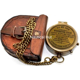 to My Son Engraved Brass Compass Gift to My Son/Nautical Gift for Son from Dad/Gift to Son from Mom/Gift for Son,Father Son Gift,Mother Son Gift,Love Mom,Son from Mom, Love Dad/Leather Case (XV)