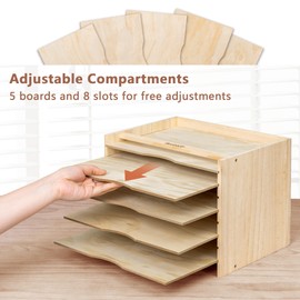 Becko US File Organizer for Desk, Desktop Wooden Paper Sorter with 5 Adjustable Shelves, Wood File Mail Letter Folder Holder for School, Office, Home