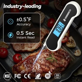 0.5 Sec Instant Read Meat Thermometer Digital with ±0.5℉ Precision, Food Thermometer for Cooking Kitchen Gadgets, Oven Grill Candy BBQ Essentials Accessories, Gifts for Him Dad Men Birthday, White