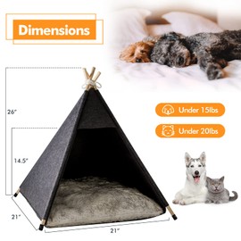 Qucey Pet Teepee Tent for Cats and Small Dogs - Cozy Portable Cat Dog House with Thick Cushion Washable for Indoor Outdoor Use