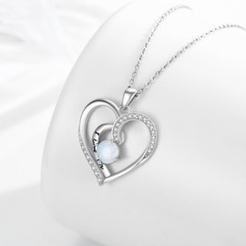 TANGPOET Opal Necklace 925 Sterling Silver Love Heart Pendant I Love You Necklace, Valentines Day Jewellery Gifts for Women Ladies Girls