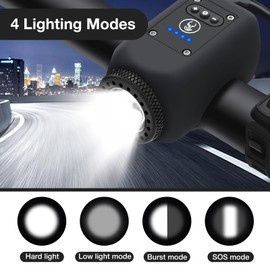 Woyuosn Bike Horn, Bicycle Horn with Large Range Floodlight, IPX5 Waterproof with USB Rechargeable Bike Electronic Horn (Black)