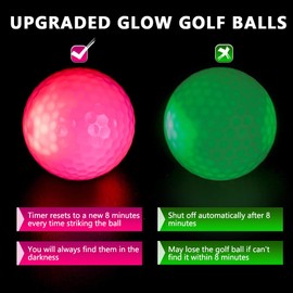 THIODOON New Glow in Dark Golf Balls Resettable Time LED Ball Light up Golfer Gift Ball Night Glowing Sports Balls Glow Nighttime Lighted 40 Hours Battery Life (6-Pack Multicolor)
