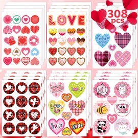 Joy Bang 308 Pcs Valentines Stickers for Kids, 30 Sheets Valentines Day Stickers Crafts Red Pink Heart Stickers Love Stickers Valentines Day Decorative Stickers for Gifts Party Favors Supplies