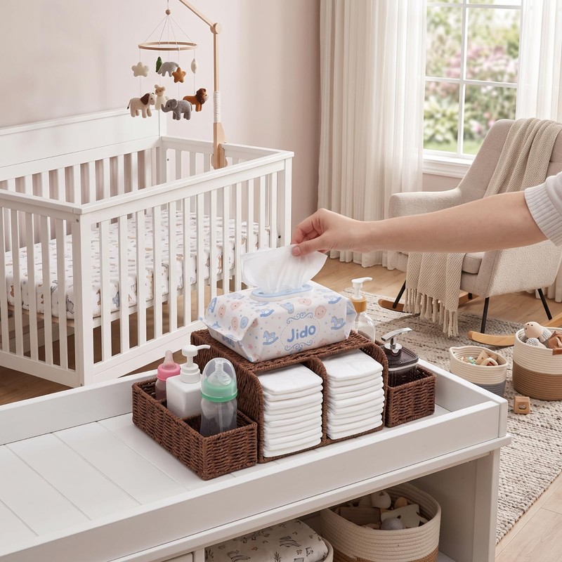 Large Wicker Diaper Caddy Changing Table Organizer, Brown, Paper