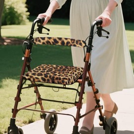 Dngkaoje Brown Leopard Walker Seat and Back Rest Protection Cover Rose Washable Dust Cover Set with Seat Accessories Decor Roll Bar Cover for Walker Seat Covers for Walkers