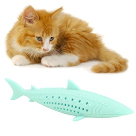 SALUTUY Cat Toothbrush Catnip Toy, Silicone Easy to Clean Soft Durable Cat Toy Bite Resistant Fish Shape for Teeth Cleaning for Home(Green)