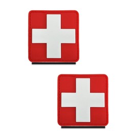 2 PCS Medical Cross 3D PVC Rubber MED Medic EMT EMS Patch, Heavy Duty Solid Material, Hooked Backing Tactical Emblem Patch for Clothes Backpack Armband Jacket First Aid Pouch Medical Bag
