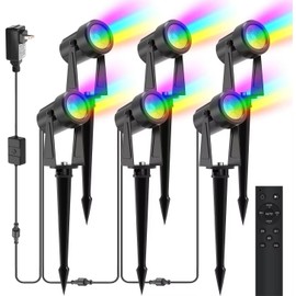 SUNTHIN Outdoor Landscape Lighting with Remote, RGBW Color Changing Spot Uplights, 6 Pack