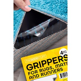 Four Rug Corner Grippers, Anti Slip Grips for Hardwood Floors, Laminate Flooring and Carpet - Hold Down Rugs and Runners to Protect Yourself and Family