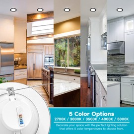 LUXRITE 5/6 Inch LED Recessed Retrofit Downlight, 14W=90W, CCT Color Selectable 2700K | 3000K | 3500K | 4000K | 5000K, Dimmable Can Light, 1100 Lumens, Wet Rated, Energy Star, Black Trim (4 Pack)