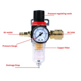TICFOX AFR-2000 Pressure Reducer 1/4 Inch Compressed Air Maintenance Unit Pressure Regulator with Water Separator + Quick Couplings / Compressed Air Accessories