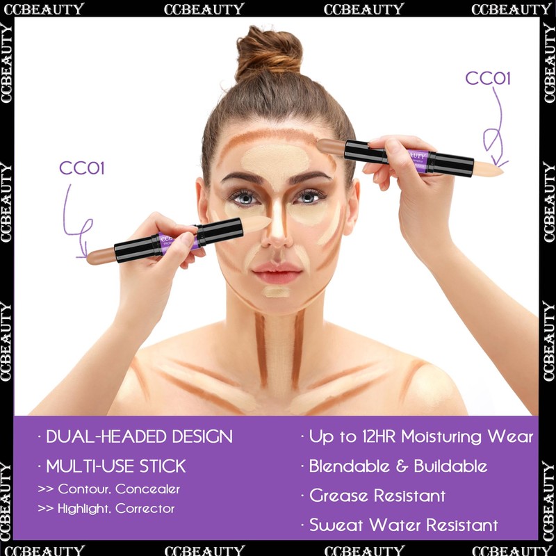 CCbeauty 2-IN-1 Matte Contour Stick Makeup,Cream Dual Highlighter Bronzer Stick,