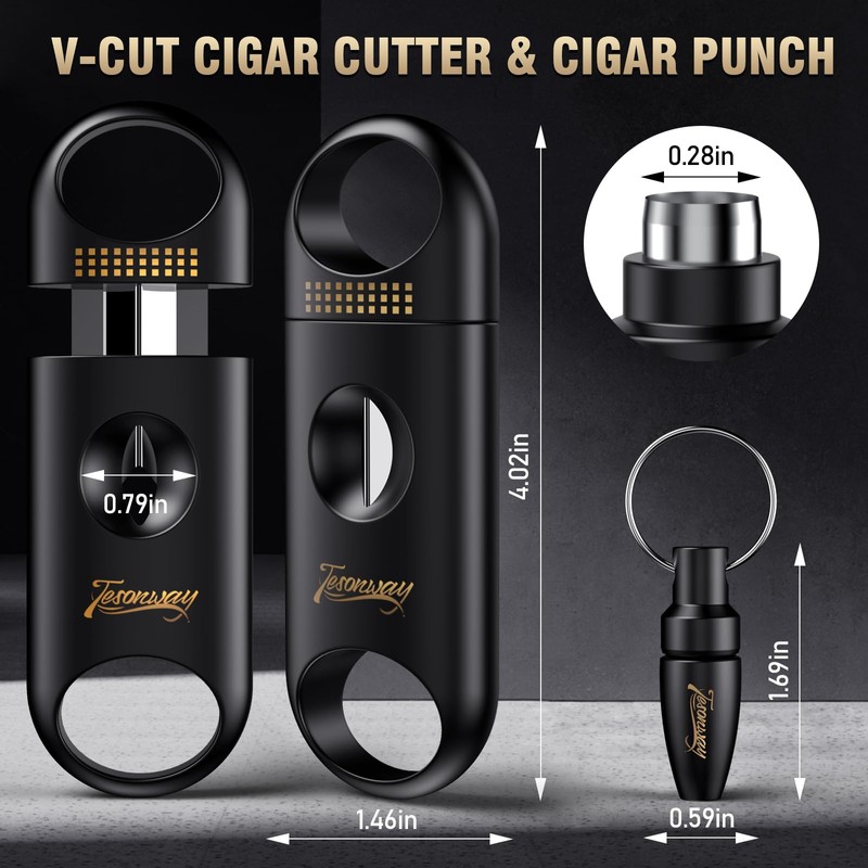 Tesonway Cigar Ashtray with Cigar Cutter Set, Cigar Cutter Guillotine,