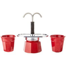 Bialetti Bialetti - Mini Express Color: Moka Set includes Coffee Maker 2-Cup (2.8 Oz) + 2 shot glasses, Red, Aluminium