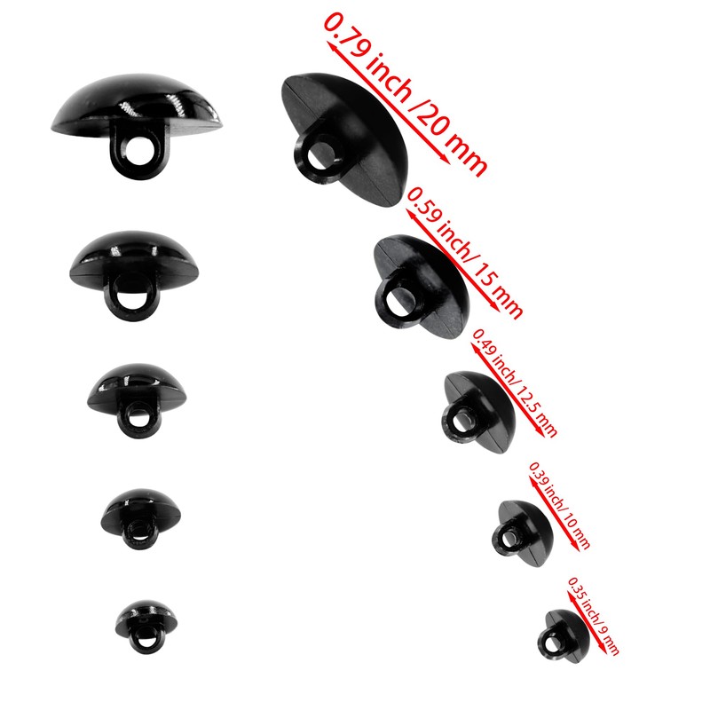 AUXBC 150PCS 0.35Inch Black DIY Mushroom Eyes Button, Round Plastic