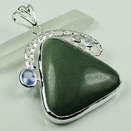 BIG NATURAL GREEN AVENTURINE AMETHYST GEMSTONE GIFT NECKLACE PENDANT 132CT SILVER 2.3" - from Hibiscus Express