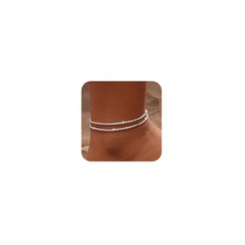 HARJJME Silver Gold Anklets for Women 925 Sterling Silver Ankle Bracelets for Women Adjustable Waterproof Women's Anklets Dainty Layered Chain Set Rope Link Beach Foot Jewelry Gifts for Teen Girls