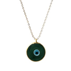 nevfactory Evil Eye Pendant with Chain included | 20 MM Round Glass Evil Eye Pendant with 8 Colors from (Green)