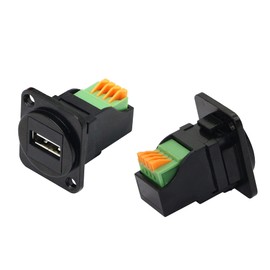 QIANRENON USB2.0 Panel Mount Terminal Block Connector Panel Mount USB 2.0 Type A Female to 4-pin Solderless Connector Push-Type Socket