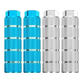 sourcing map 2 Pairs Bike Pegs Aluminum Alloy Rear Stunt Pegs Anti-Skid Stripe Back Seat Stands Fit 3/8" Axles for Mountain Bike, Sky Blue & Silver