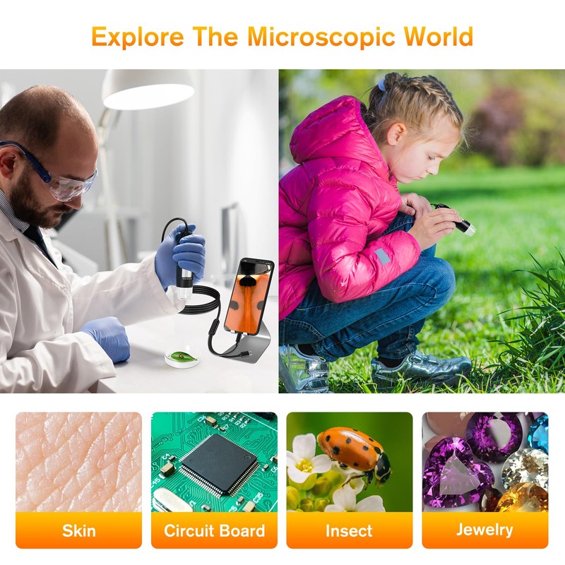 WADEO Upgraded Handheld Microscope Camera 1440P HD, USB Microscope 50-1600X,