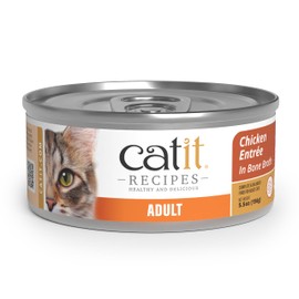 Catit Recipes Adult Chicken Entrée – High-Protein Wet Cat Food with Bone Broth Hydration, Prebiotics & Postbiotics for Gut Health, Omega-3 for Skin & Coat, and Taurine for Heart Support 5.5oz (12/cs)