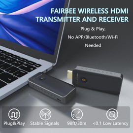 Wireless HDMI Transmitter and Receiver, 4K Decode 1080P Output, Plug&Play Portable HDMI Wireless Extender Kit, Support 5.8G/2.4G @60Hz/100ft (1)