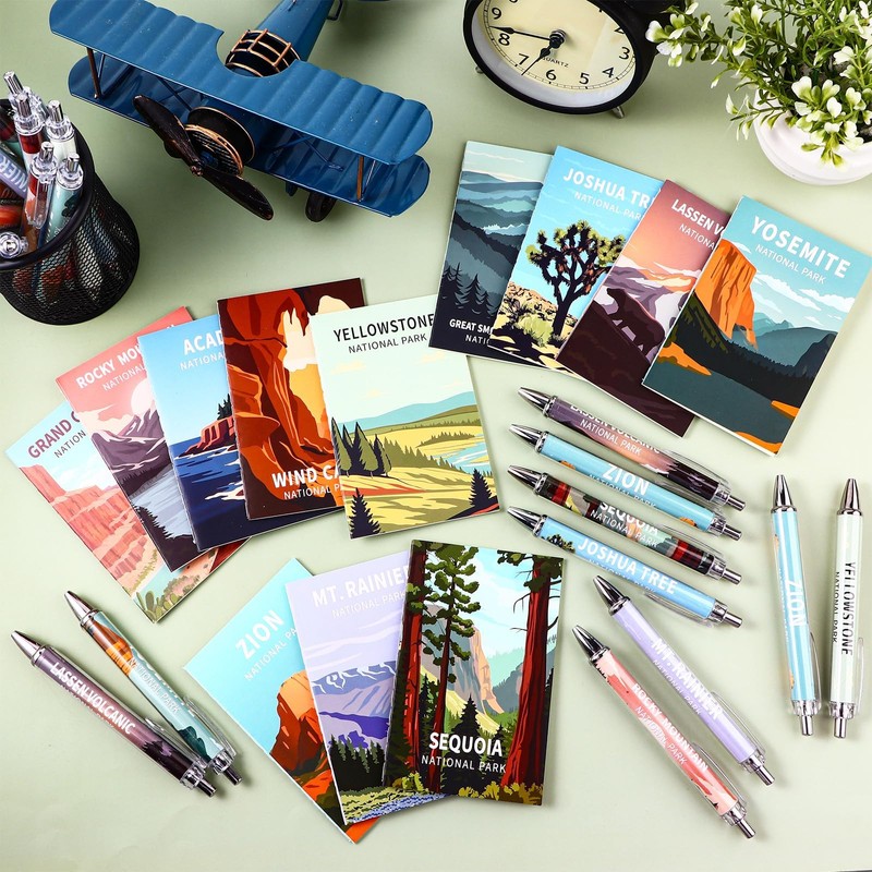 24 Sets National Park Mini Notebook Ballpoint Pen Gifts Pocket