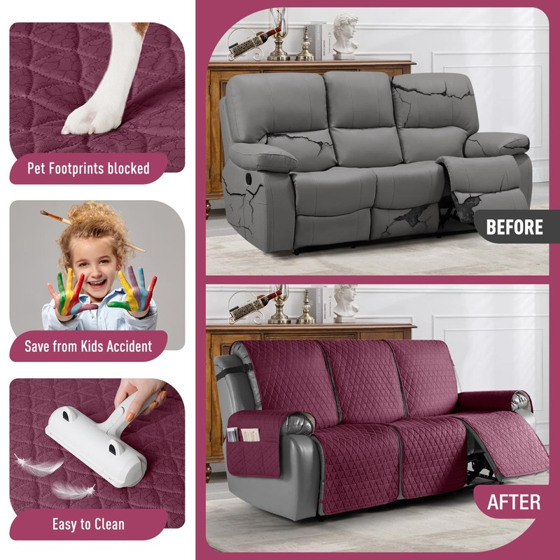 TAOCOCO 100% Waterproof Recliner Cover, Non-Slip Washable Reclining Couch Cover