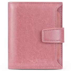 MANBANG Wallets for Women Leather RFID Blocking Small Bifold Zipper Pocket Wallet Card Case Purse with ID Window… (Pink)