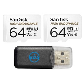 2-Pack SanDisk High Endurance Video Monitoring MicroSD MicroSDHC Card with Adapter 64GB (SDSDQQ-064G-2PK-R4BK) Bundle with Everything But Stromboli Memory Card Reader