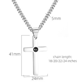 SytsLNKXXX Cross Necklace for Men - Stainless Steel Silver Cross Necklace, Engraved Bible Verse and Love Cross Pendant with Cuban link Chain, Faith Jewelry Gifts for Men Women, 5mm Width with 18-24 Inch